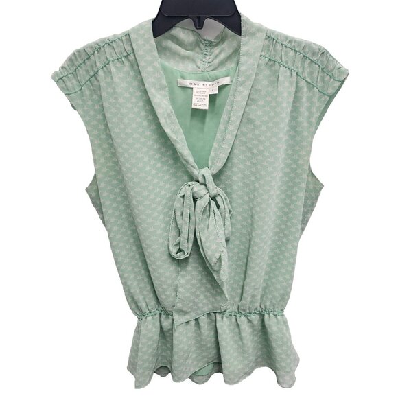 Max Studio Womens Fair Sleeveless Top Large Mint Green Textured Bow Tie Cottage - Picture 1 of 8